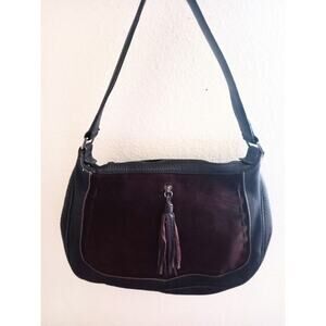 Longchamp Shearling Sheepskin Suede and Leather Maroon Brown Bag Purse EUC